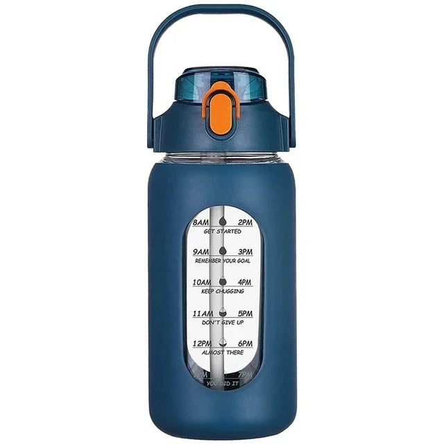 TimeSip Water Bottle with Time Markers and Straw | Eco-Friendly Glass