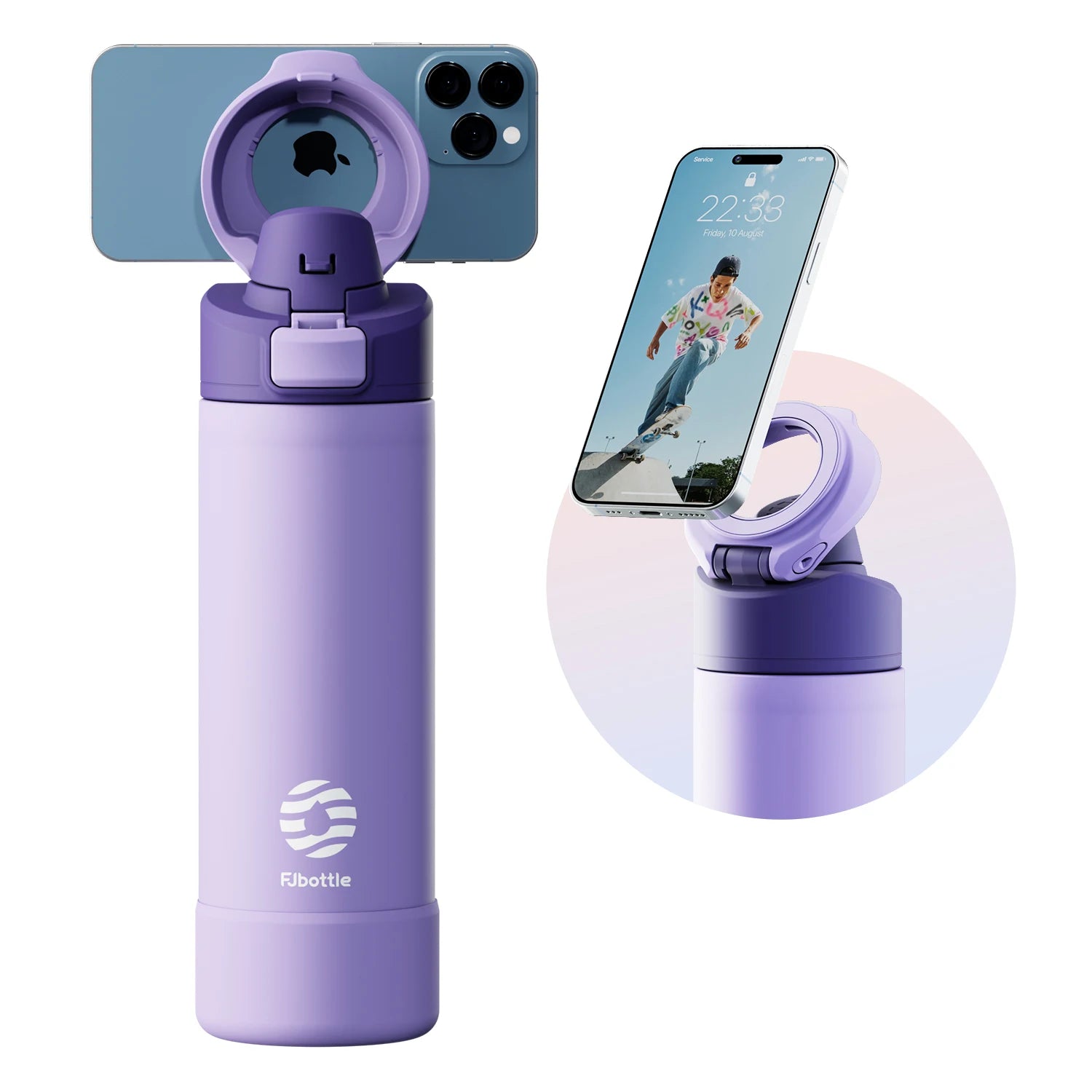 MagHydra Water Bottle with Phone Holder and Magnetic Lid | Insulated Stainless Steel