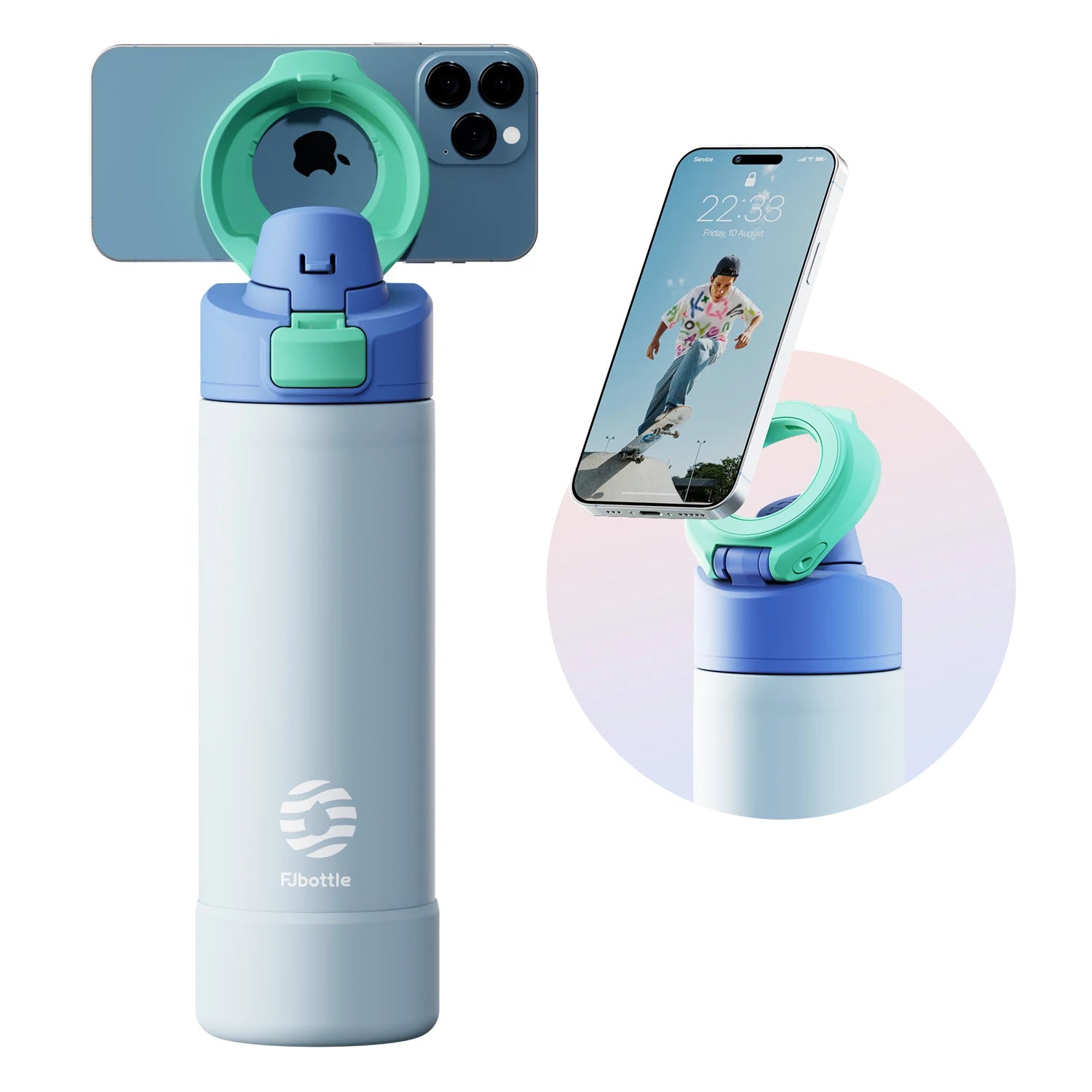 MagHydra Water Bottle with Phone Holder and Magnetic Lid | Insulated Stainless Steel