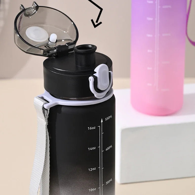 GradientSip Water Bottle with Measurements and Flip Lid | BPA-Free with Handle