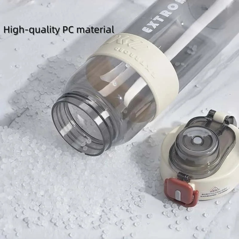 HydroTrack Clear Water Bottle with Straw and Strap | Flip Lid, Leakproof