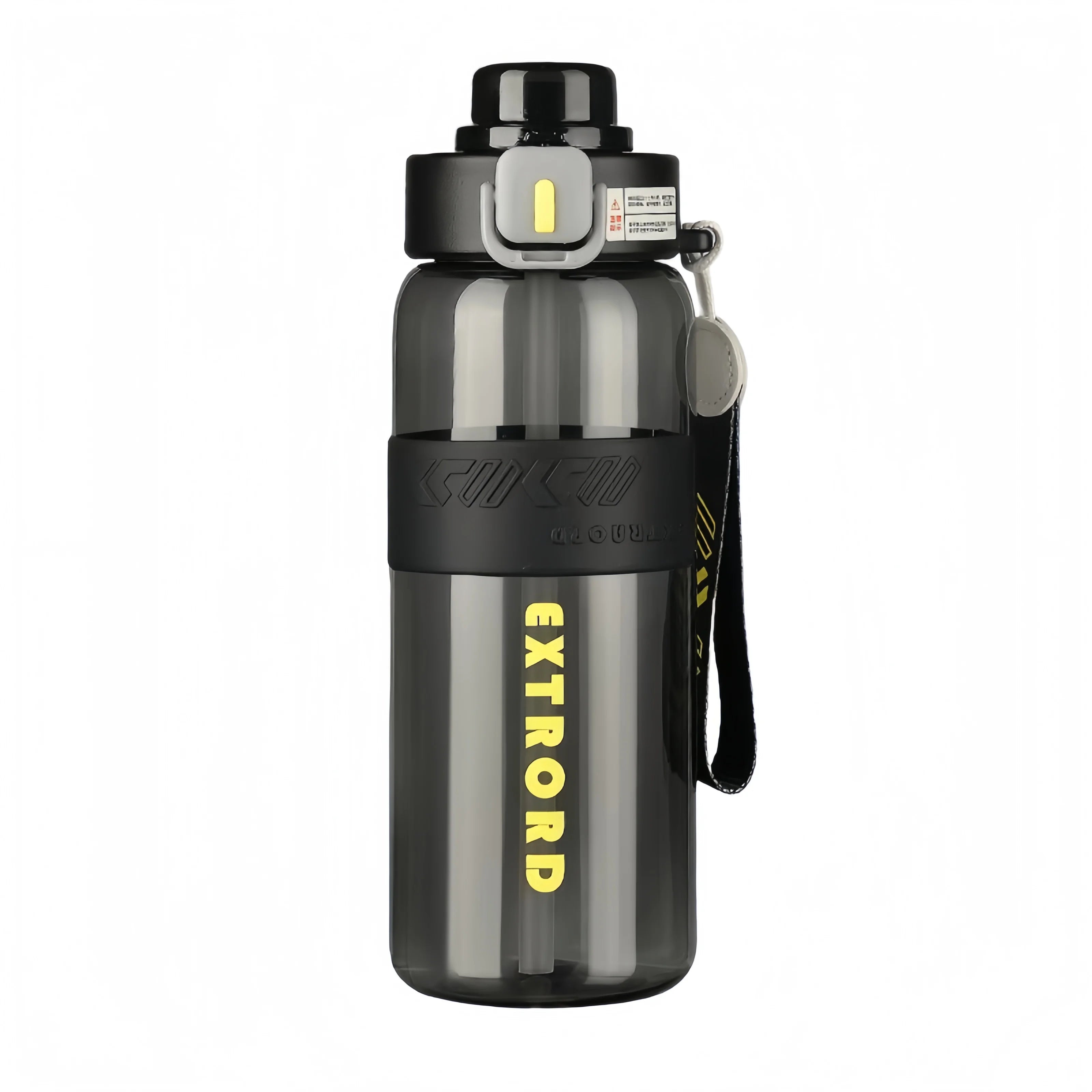 HydroTrack Clear Water Bottle with Straw and Strap | Flip Lid, Leakproof