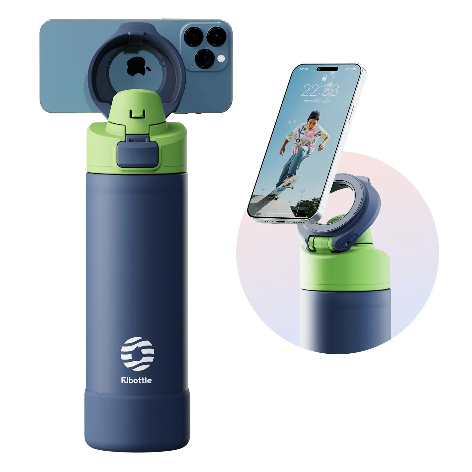 MagHydra Water Bottle with Phone Holder and Magnetic Lid | Insulated Stainless Steel