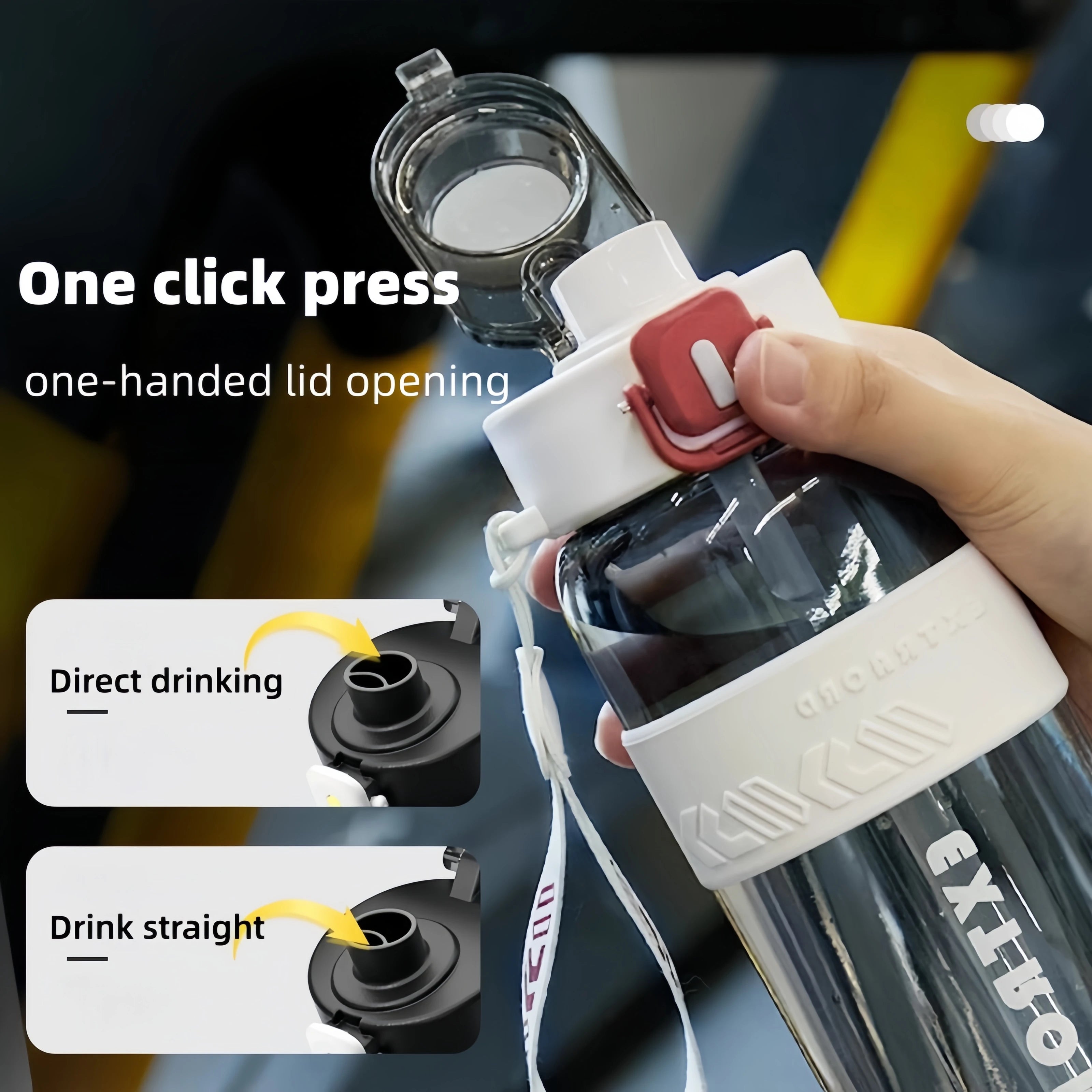 HydroTrack Clear Water Bottle with Straw and Strap | Flip Lid, Leakproof