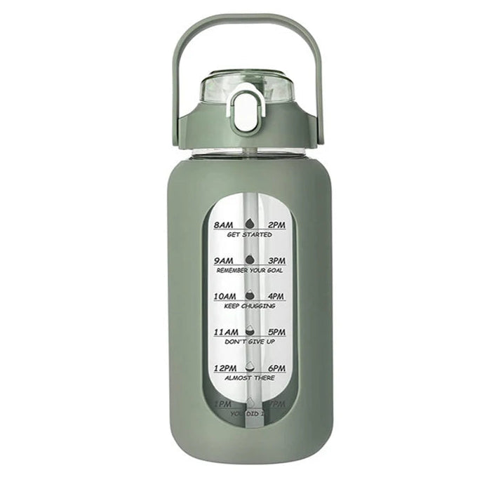 TimeSip Water Bottle with Time Markers and Straw | Eco-Friendly Glass