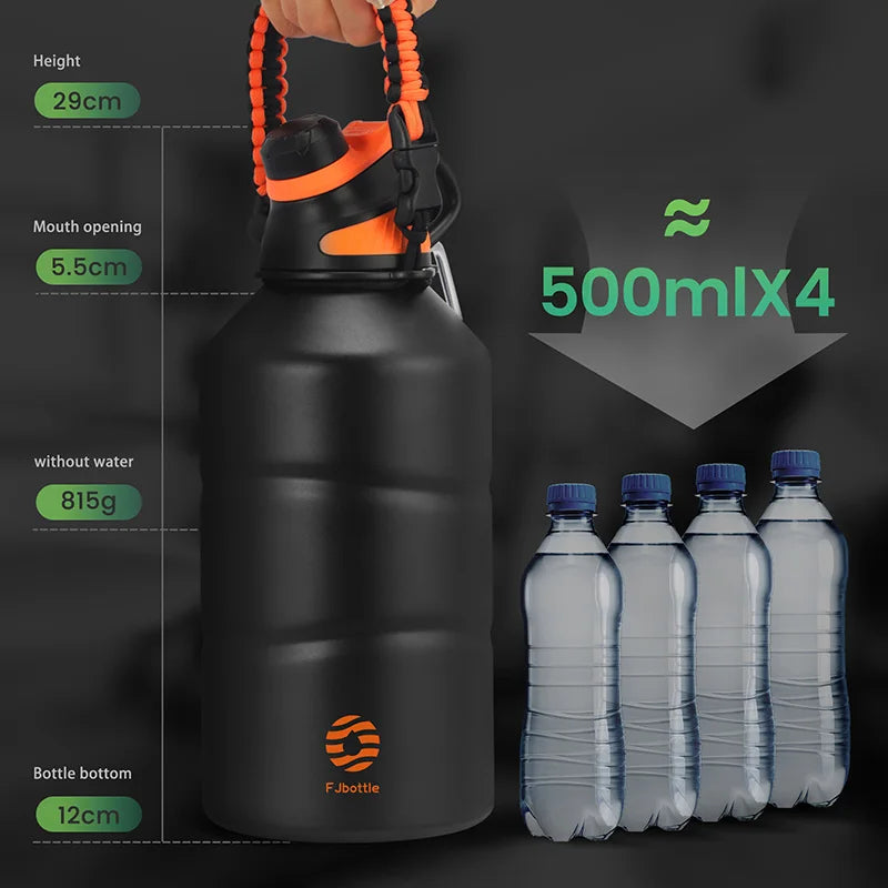TitanGrip Extra Large 2L Water Bottle | BPA-Free Stainless Steel, Insulated