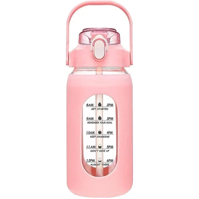 TimeSip Water Bottle with Time Markers and Straw | Eco-Friendly Glass