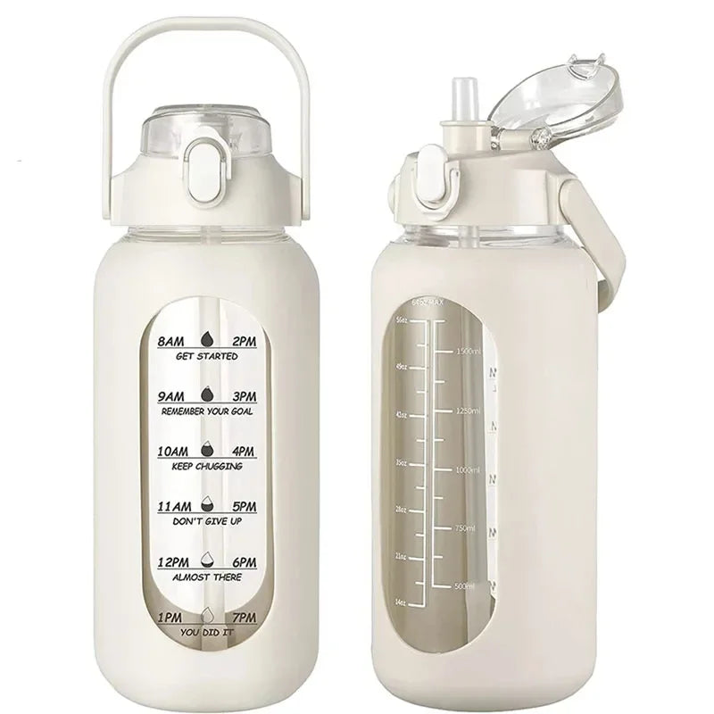 TimeSip Water Bottle with Time Markers and Straw | Eco-Friendly Glass