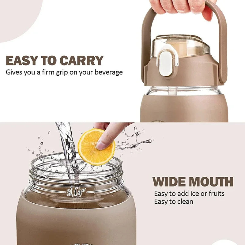 TimeSip Water Bottle with Time Markers and Straw | Eco-Friendly Glass