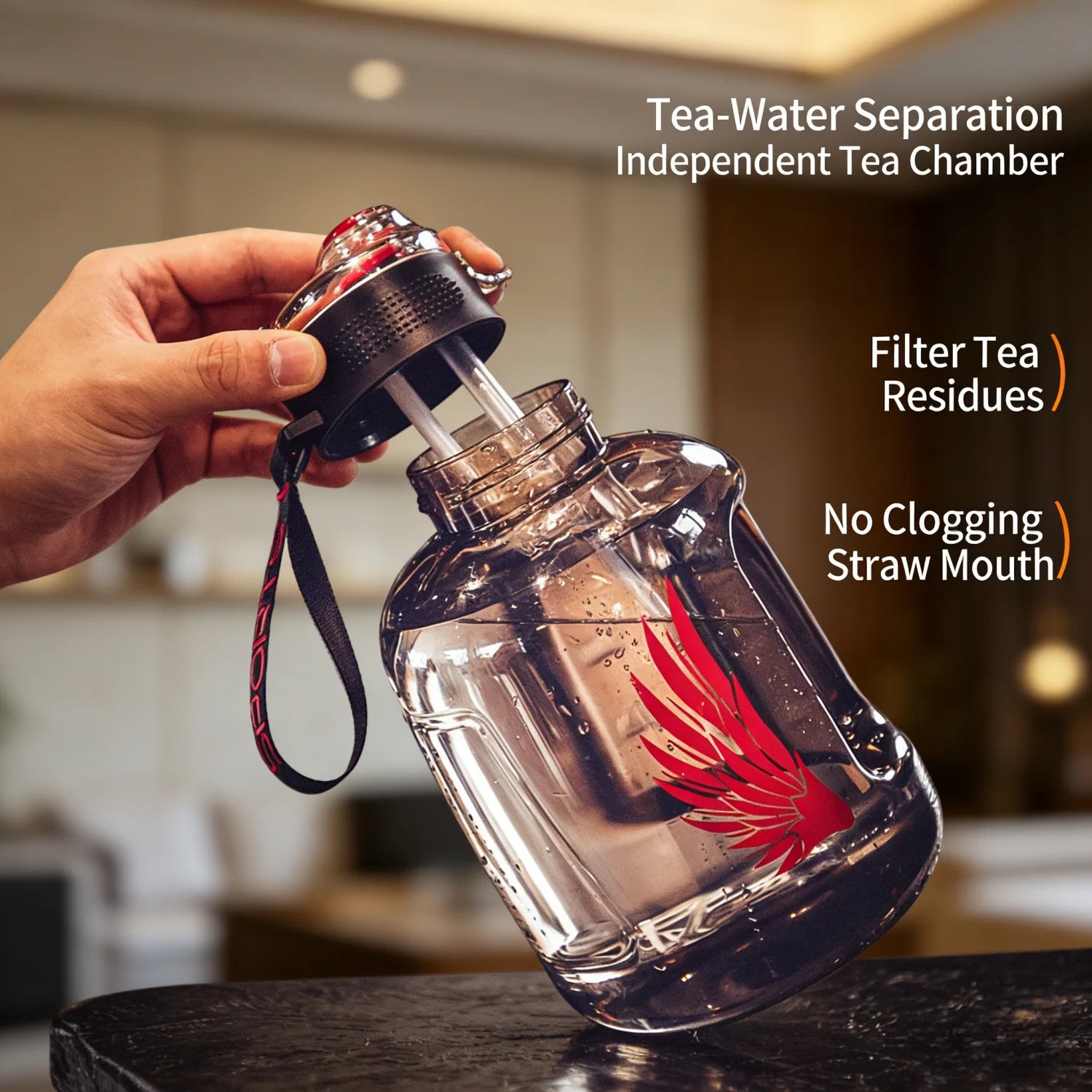 DualSip Large Water Bottle with Tea Infuser | Dual Compartment, Straw and Spout