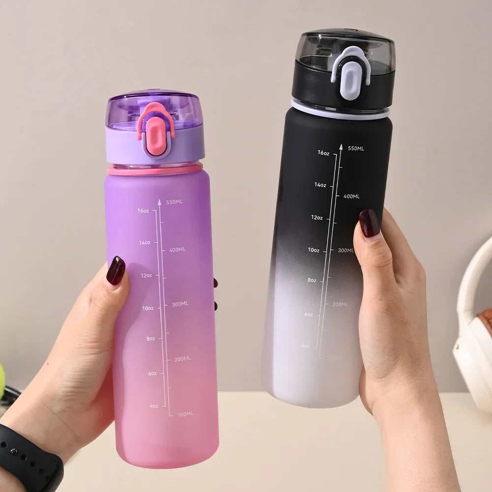 GradientSip Water Bottle with Measurements and Flip Lid | BPA-Free with Handle