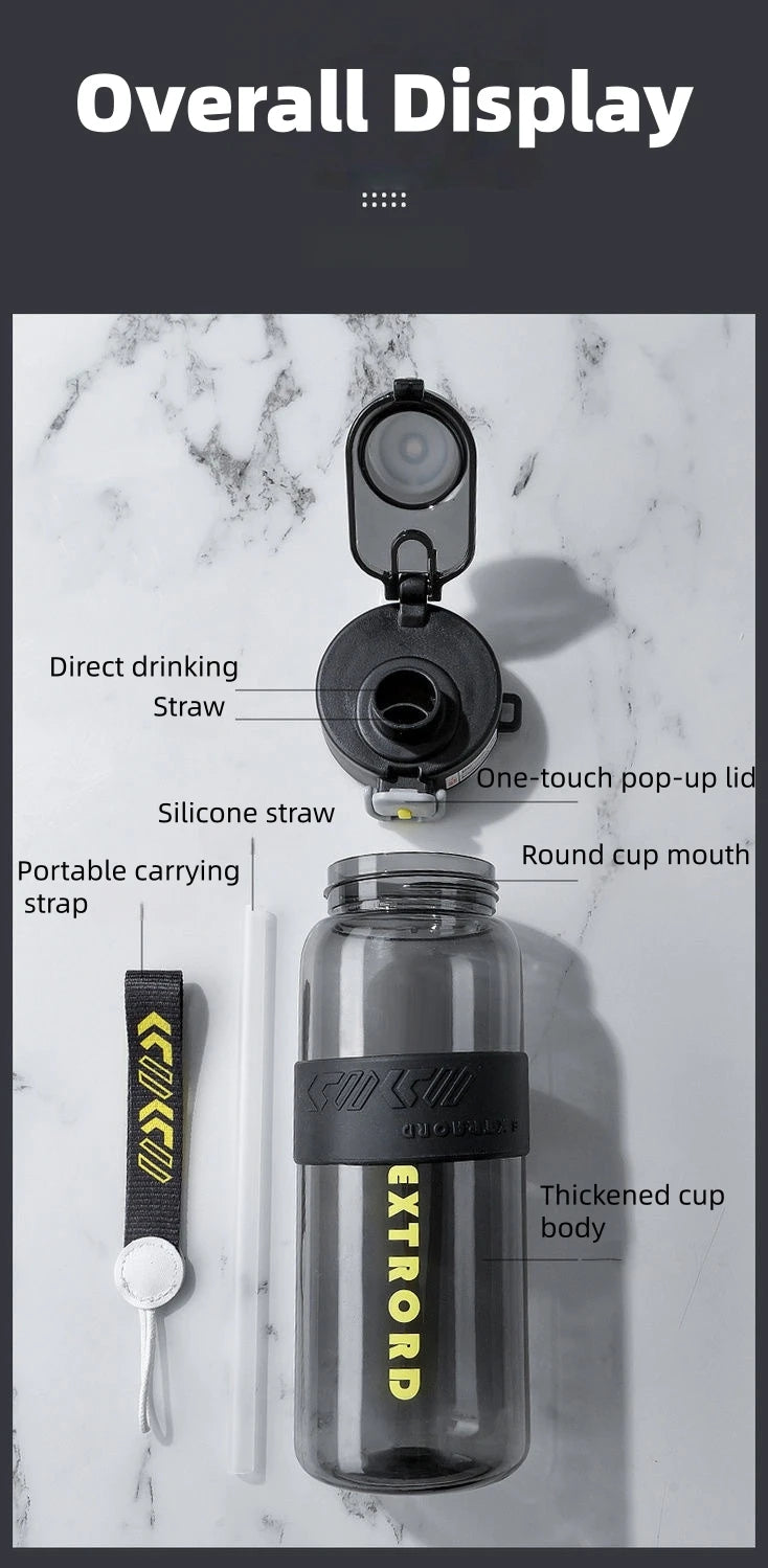 HydroTrack Clear Water Bottle with Straw and Strap | Flip Lid, Leakproof