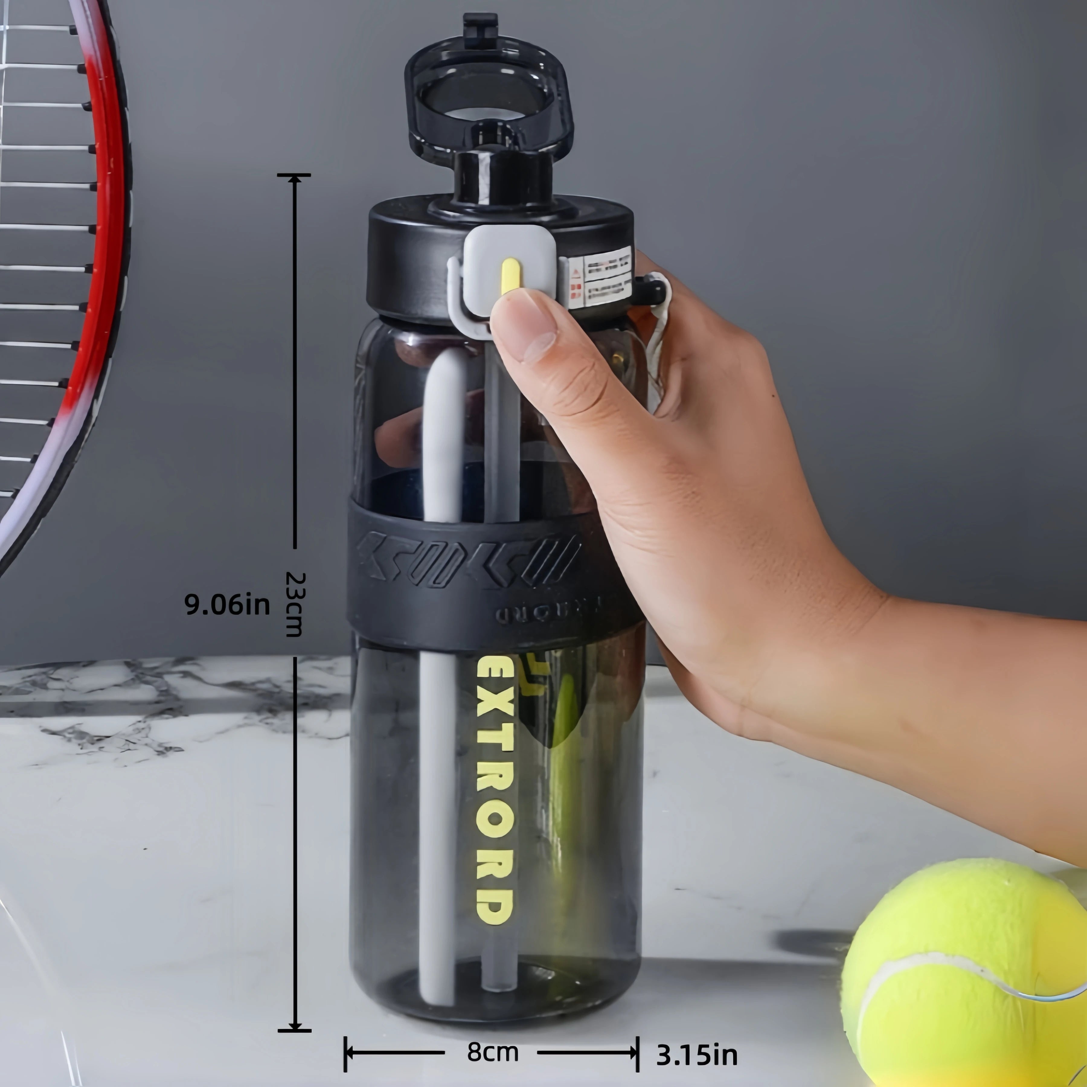 HydroTrack Clear Water Bottle with Straw and Strap | Flip Lid, Leakproof