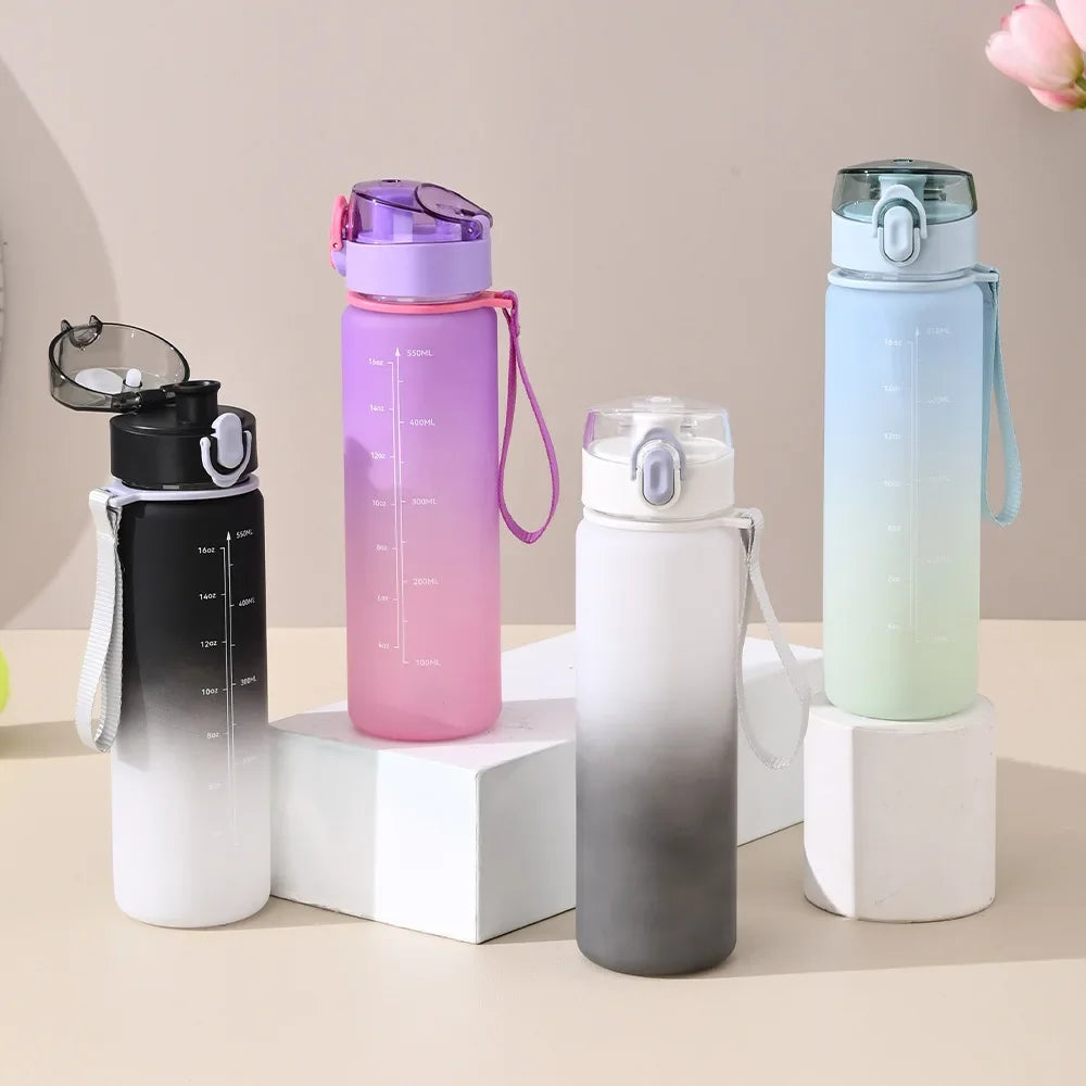 GradientSip Water Bottle with Measurements and Flip Lid | BPA-Free with Handle