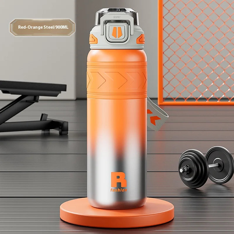 StrawMate Stainless Steel Water Bottle with Straw | Hot and Cold, Flip Lid