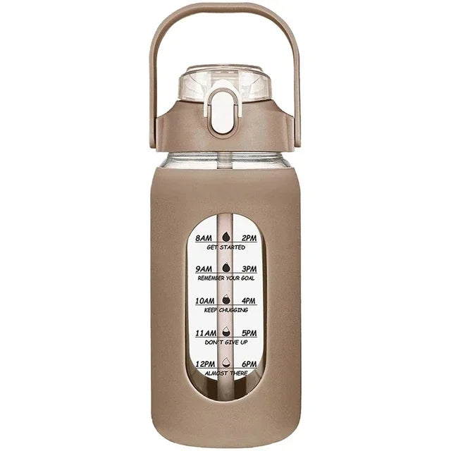 TimeSip Water Bottle with Time Markers and Straw | Eco-Friendly Glass