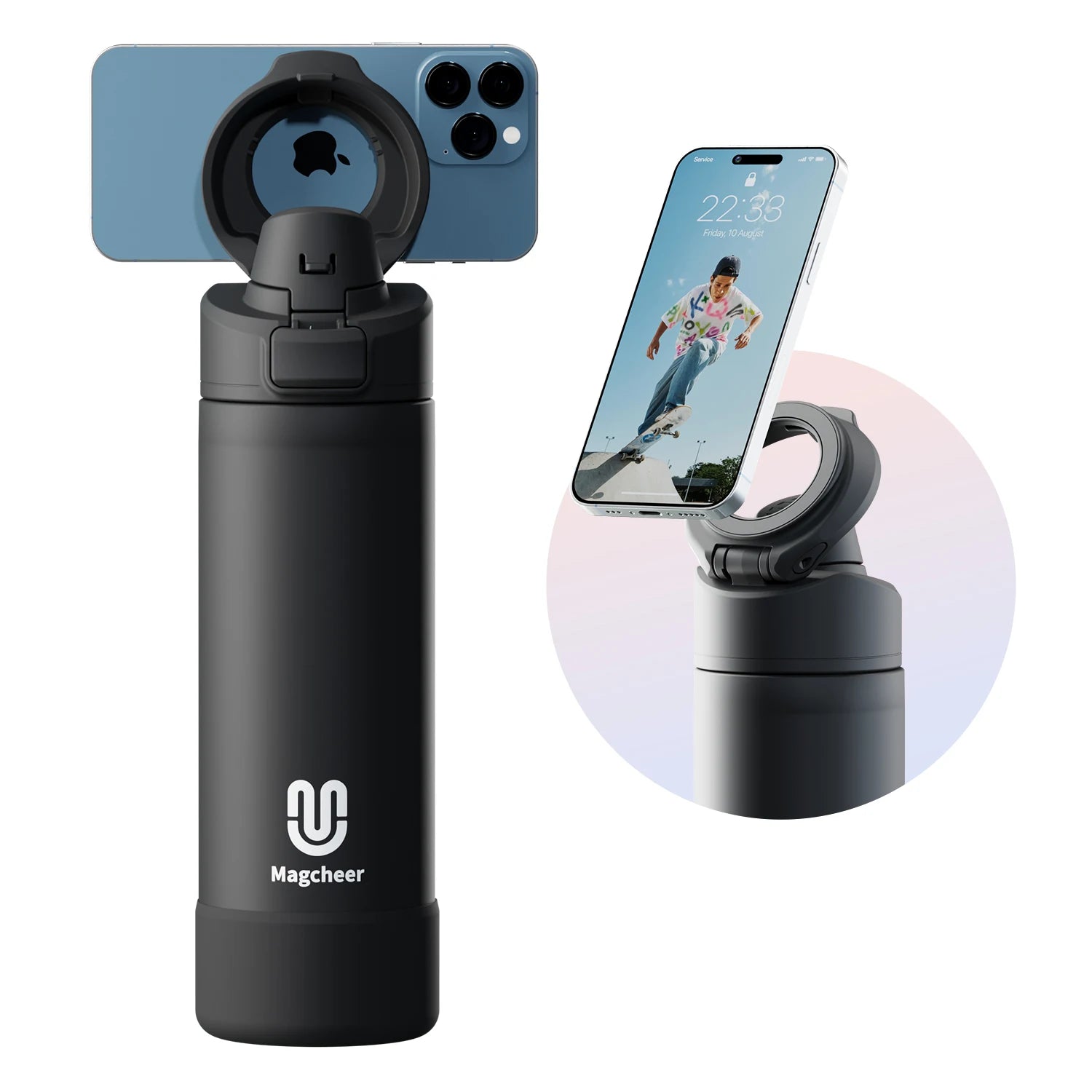 MagHydra Water Bottle with Phone Holder and Magnetic Lid | Insulated Stainless Steel