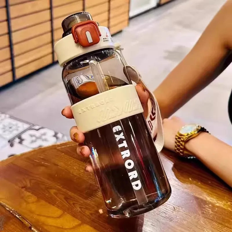 HydroTrack Clear Water Bottle with Straw and Strap | Flip Lid, Leakproof