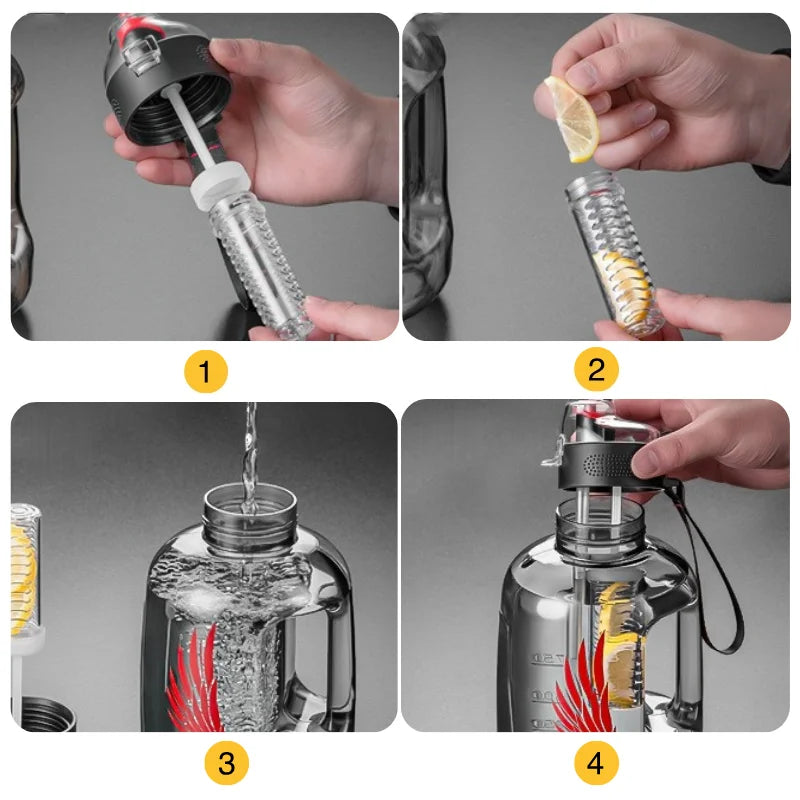 DualSip Large Water Bottle with Tea Infuser | Dual Compartment, Straw and Spout