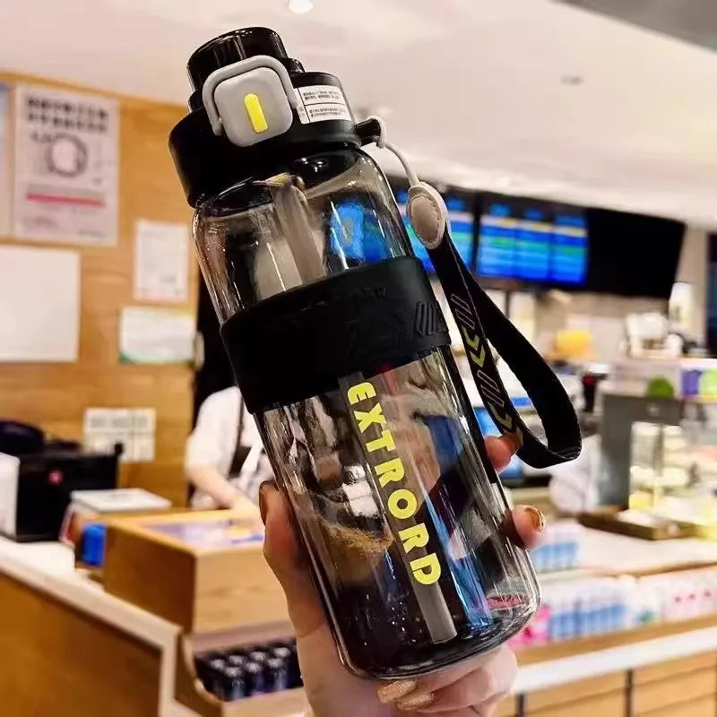 HydroTrack Clear Water Bottle with Straw and Strap | Flip Lid, Leakproof