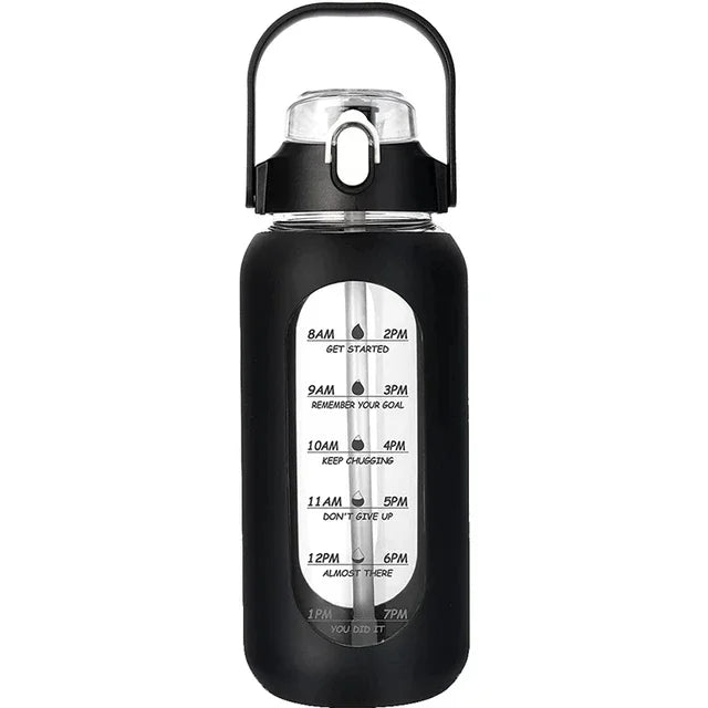 TimeSip Water Bottle with Time Markers and Straw | Eco-Friendly Glass