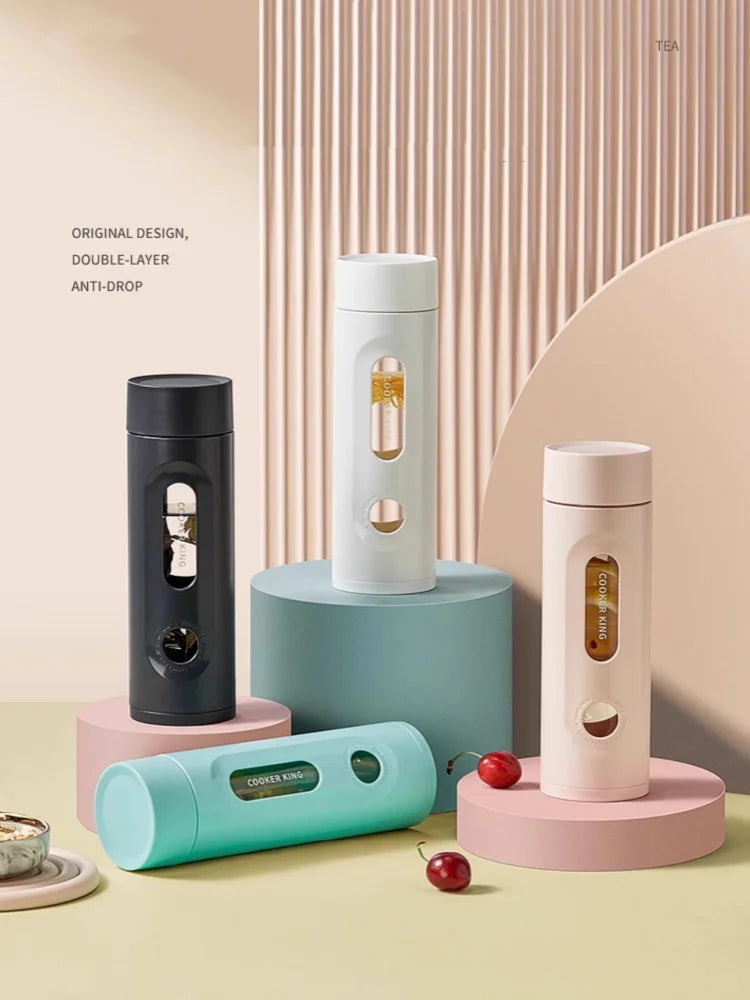 CrystalGuard Borosilicate Glass Water Bottle with Tea Infuser | Hot and Cold